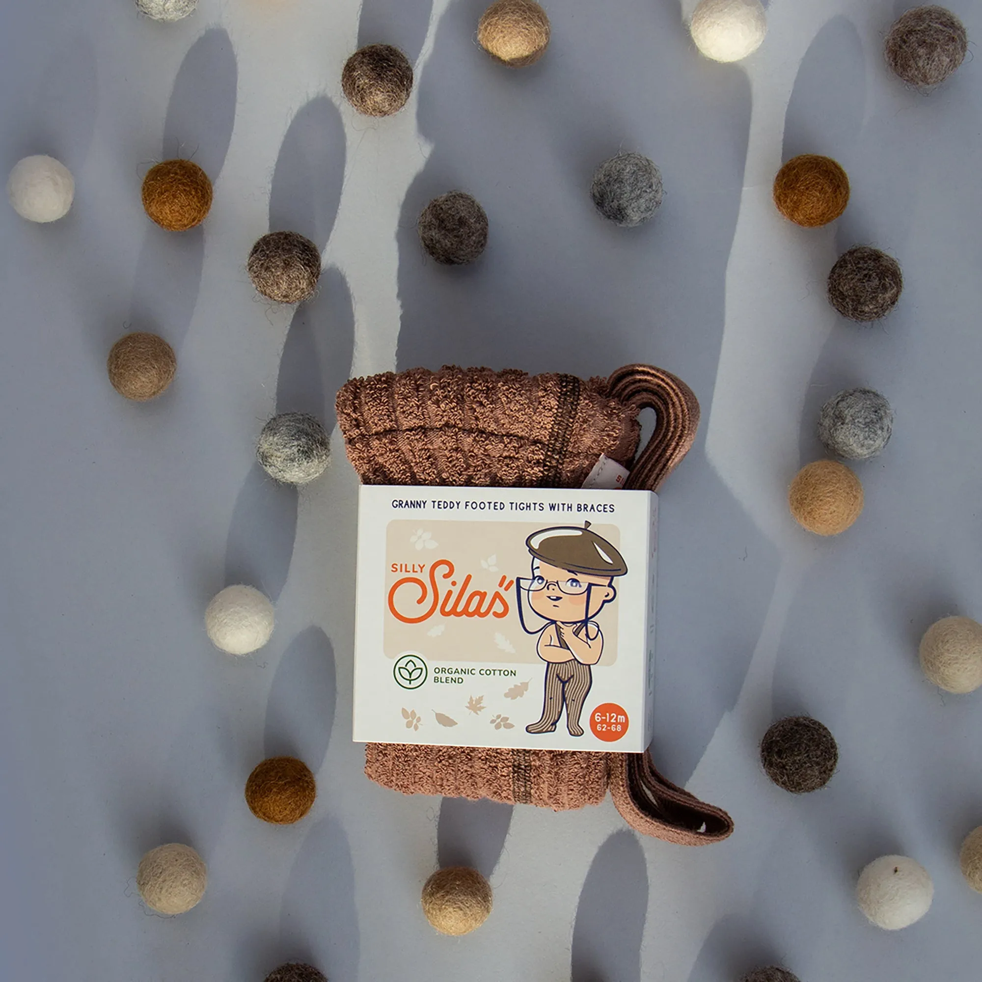Silly Silas Footed Granny Teddy Tights with Braces - Granola