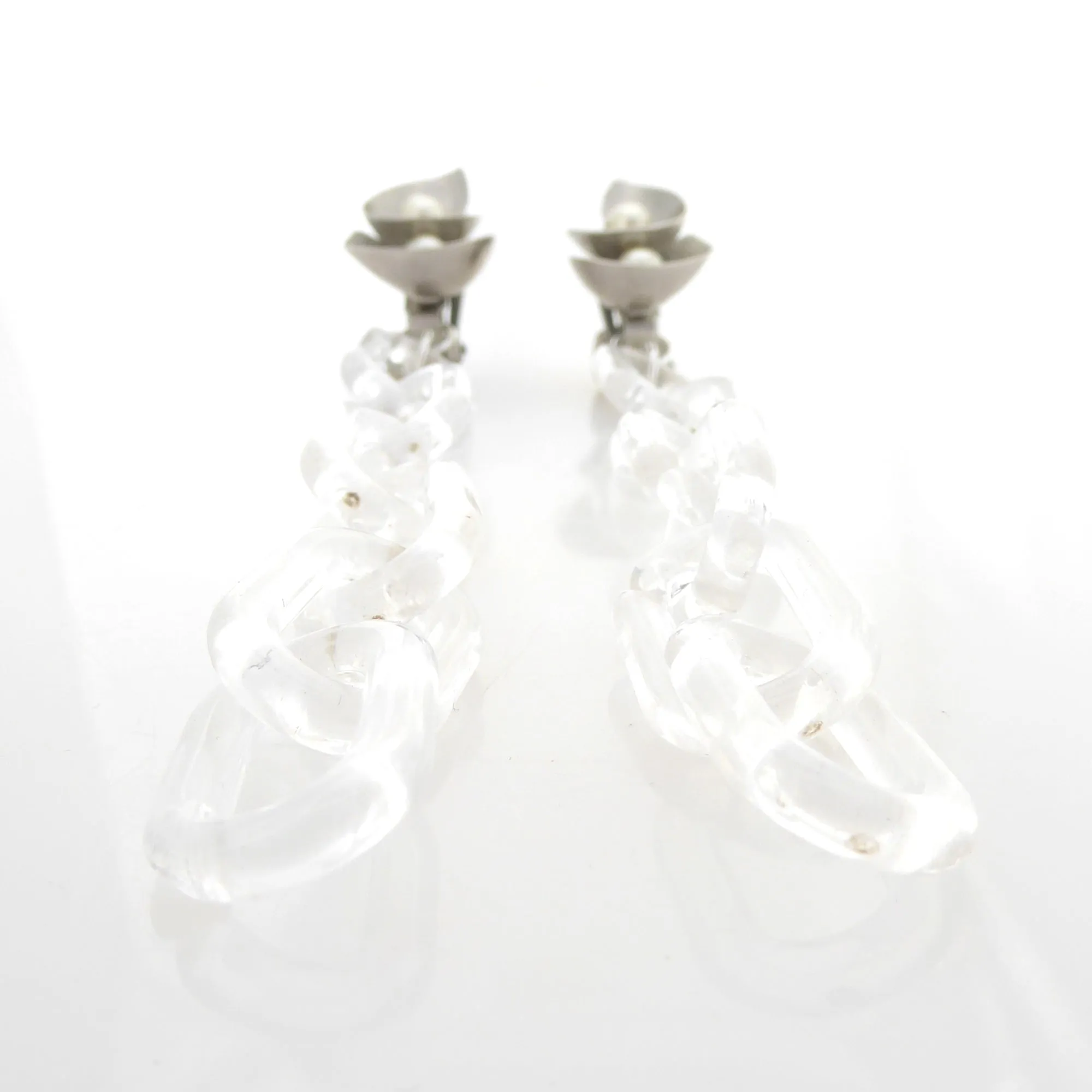 Silver spiral and clear chain earrings