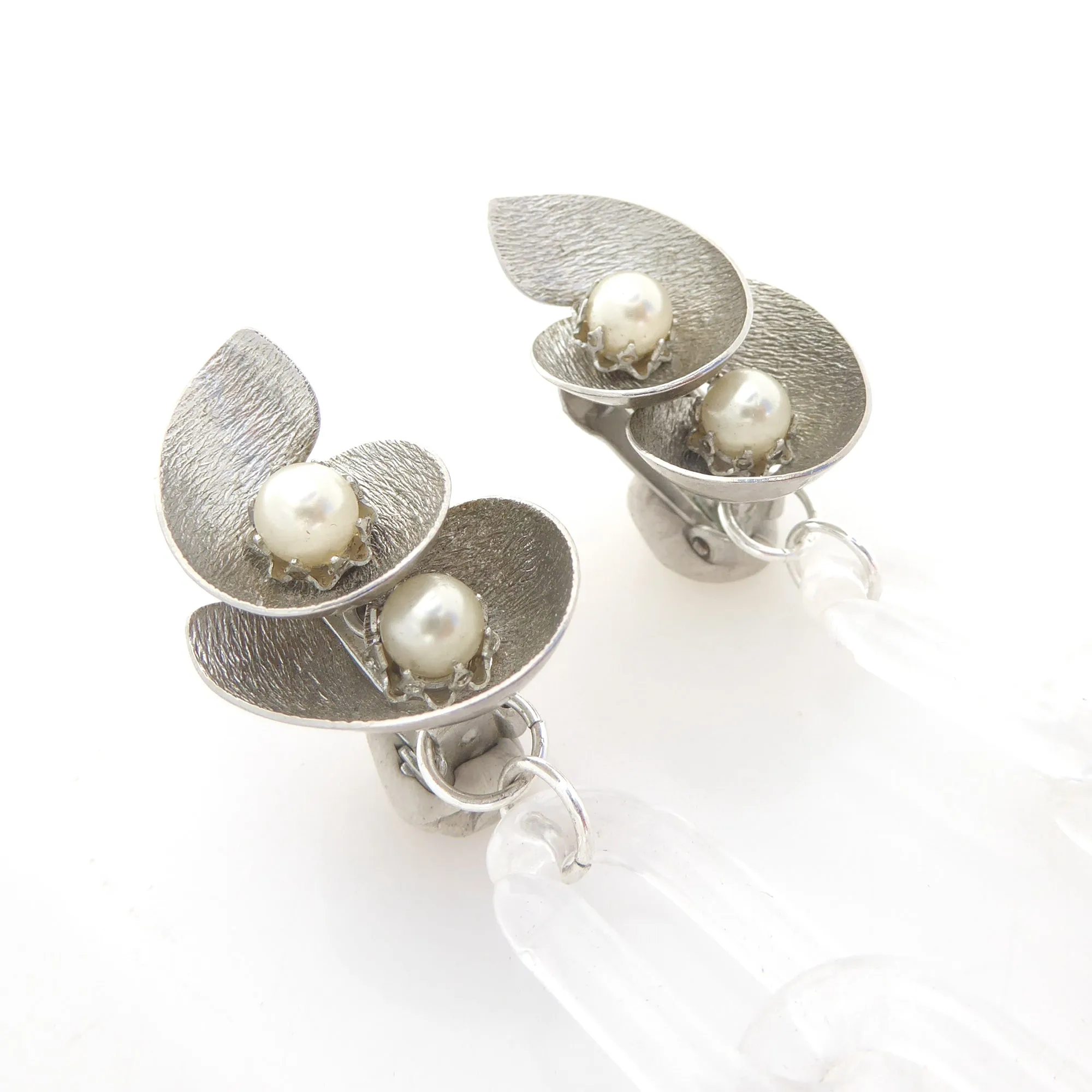 Silver spiral and clear chain earrings