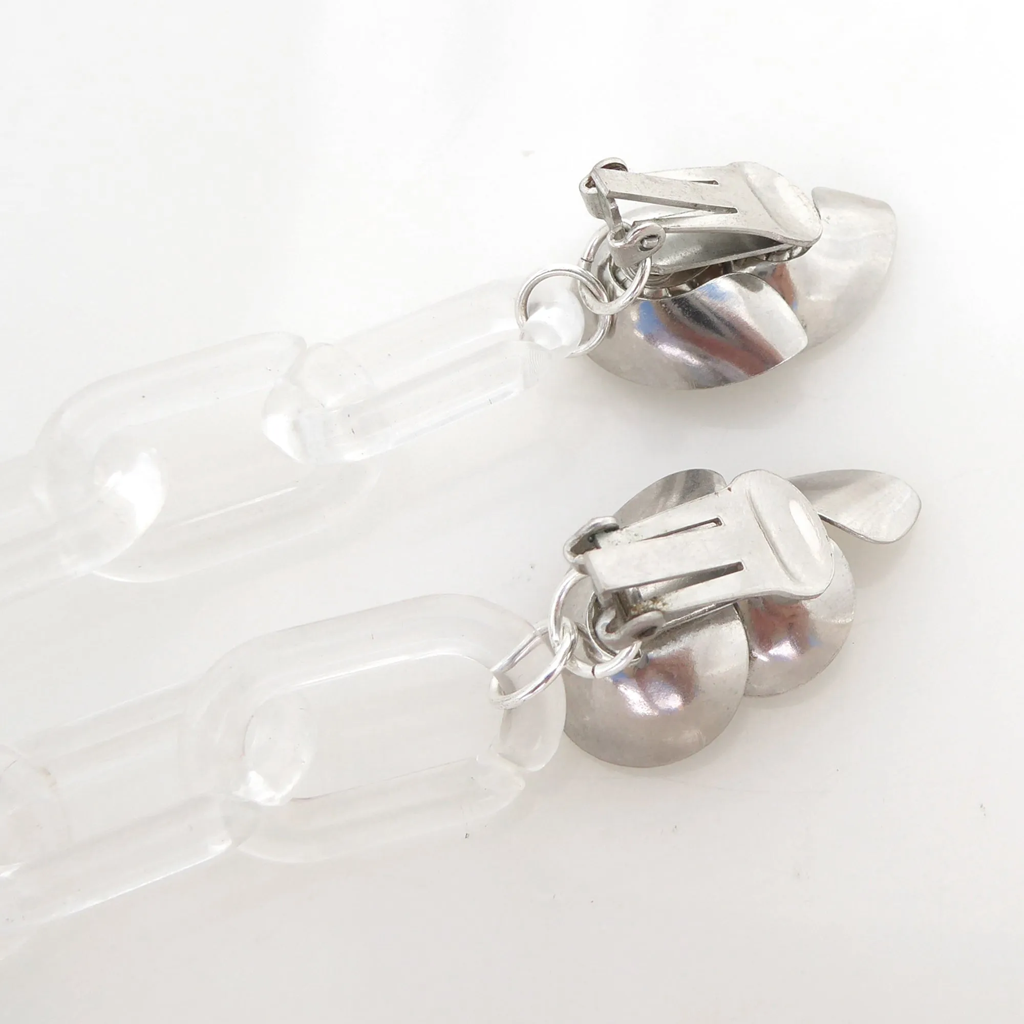 Silver spiral and clear chain earrings