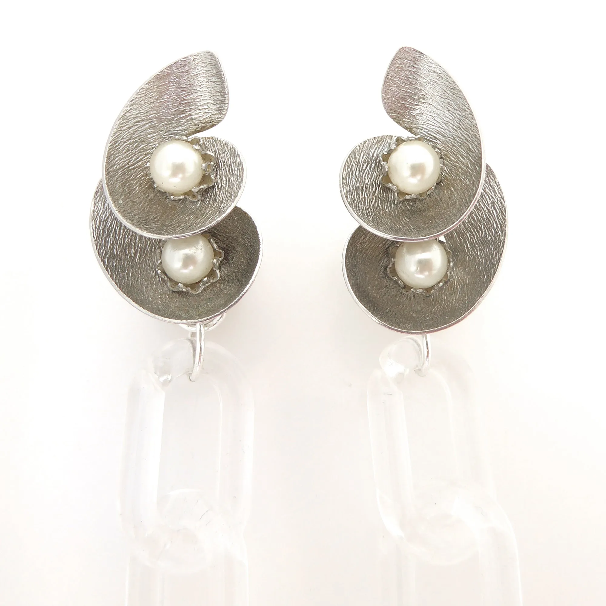 Silver spiral and clear chain earrings
