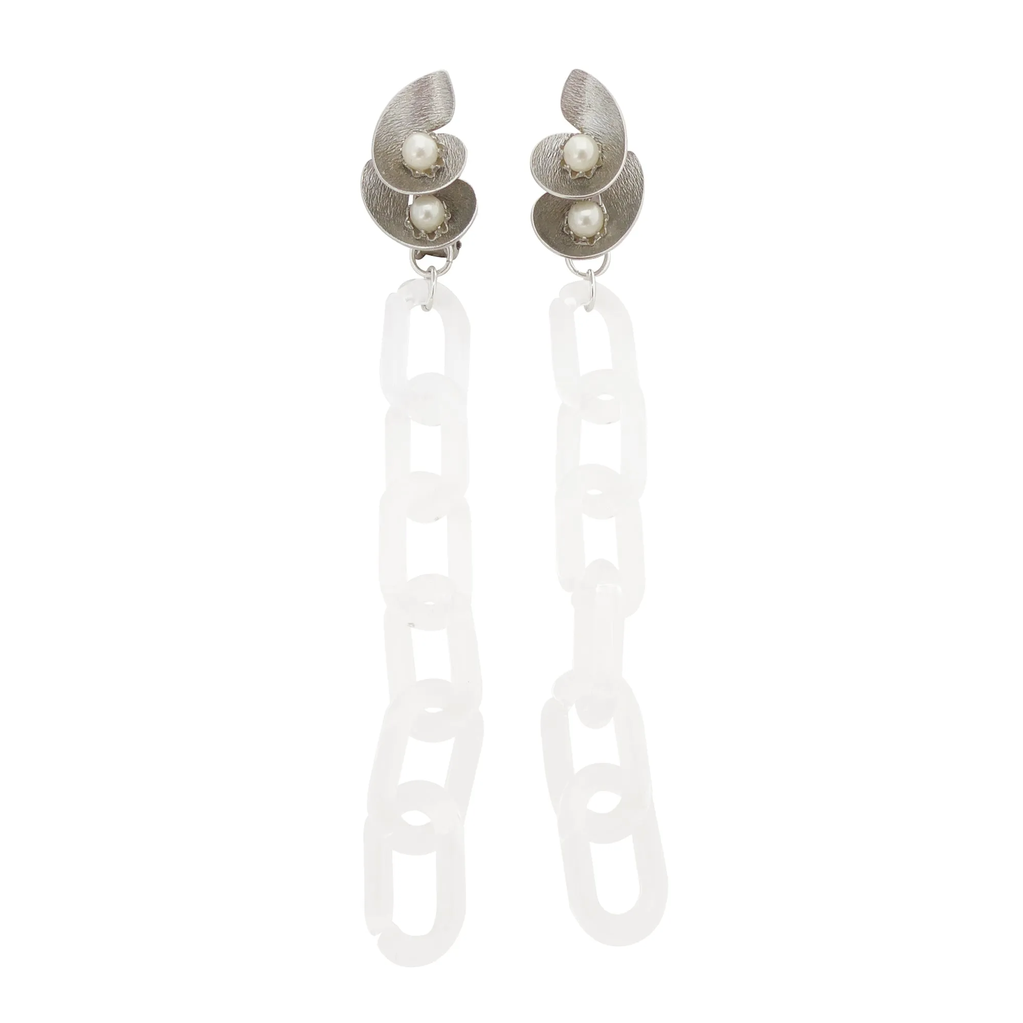 Silver spiral and clear chain earrings