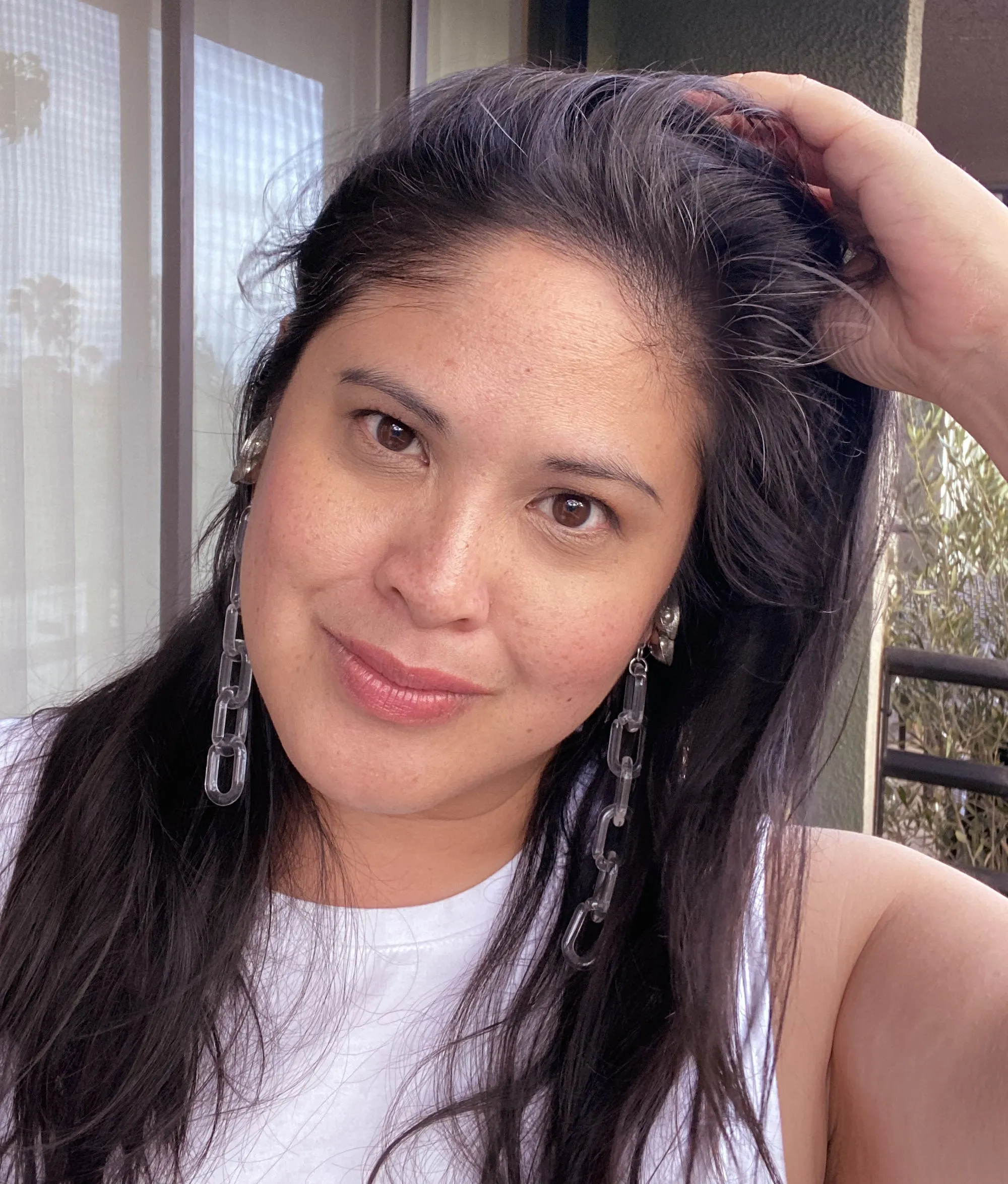 Silver spiral and clear chain earrings