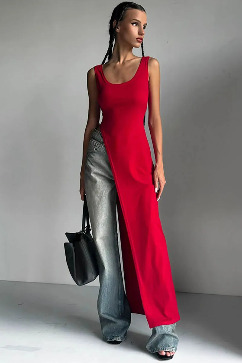 Sleek Silhouette Top with Asymmetrical Slit