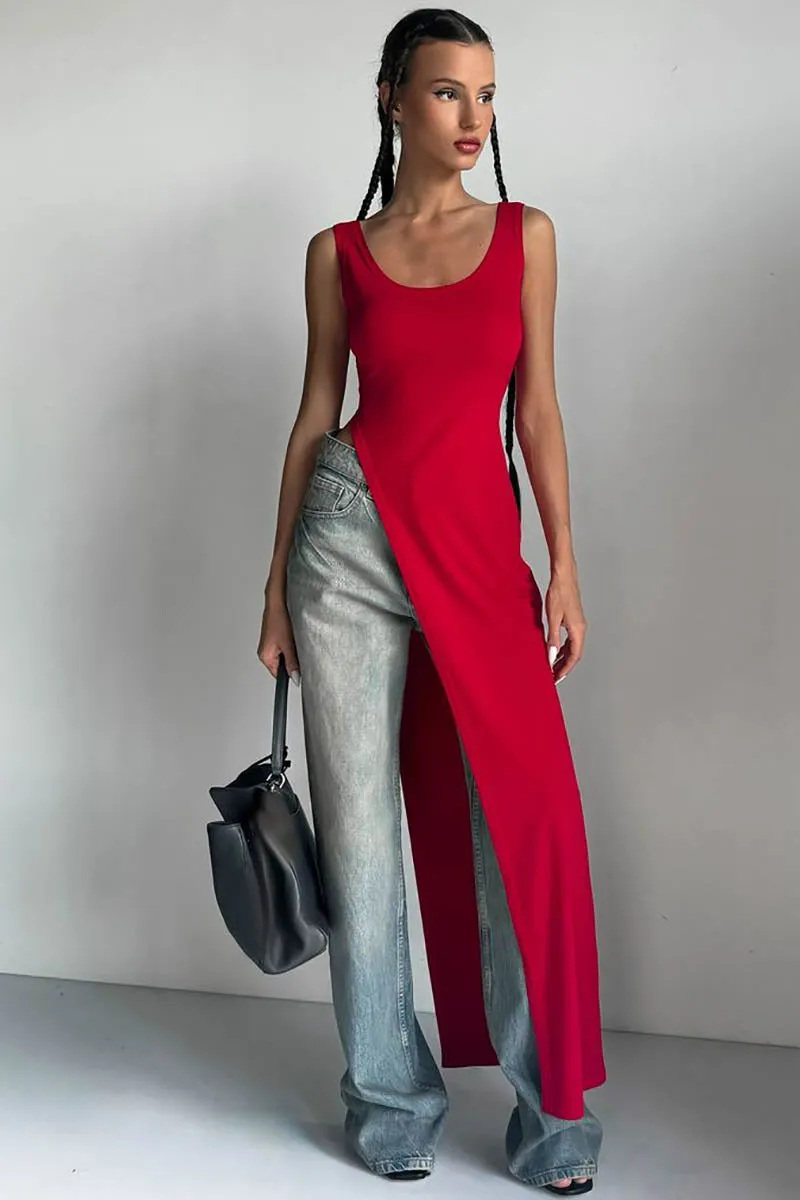 Sleek Silhouette Top with Asymmetrical Slit