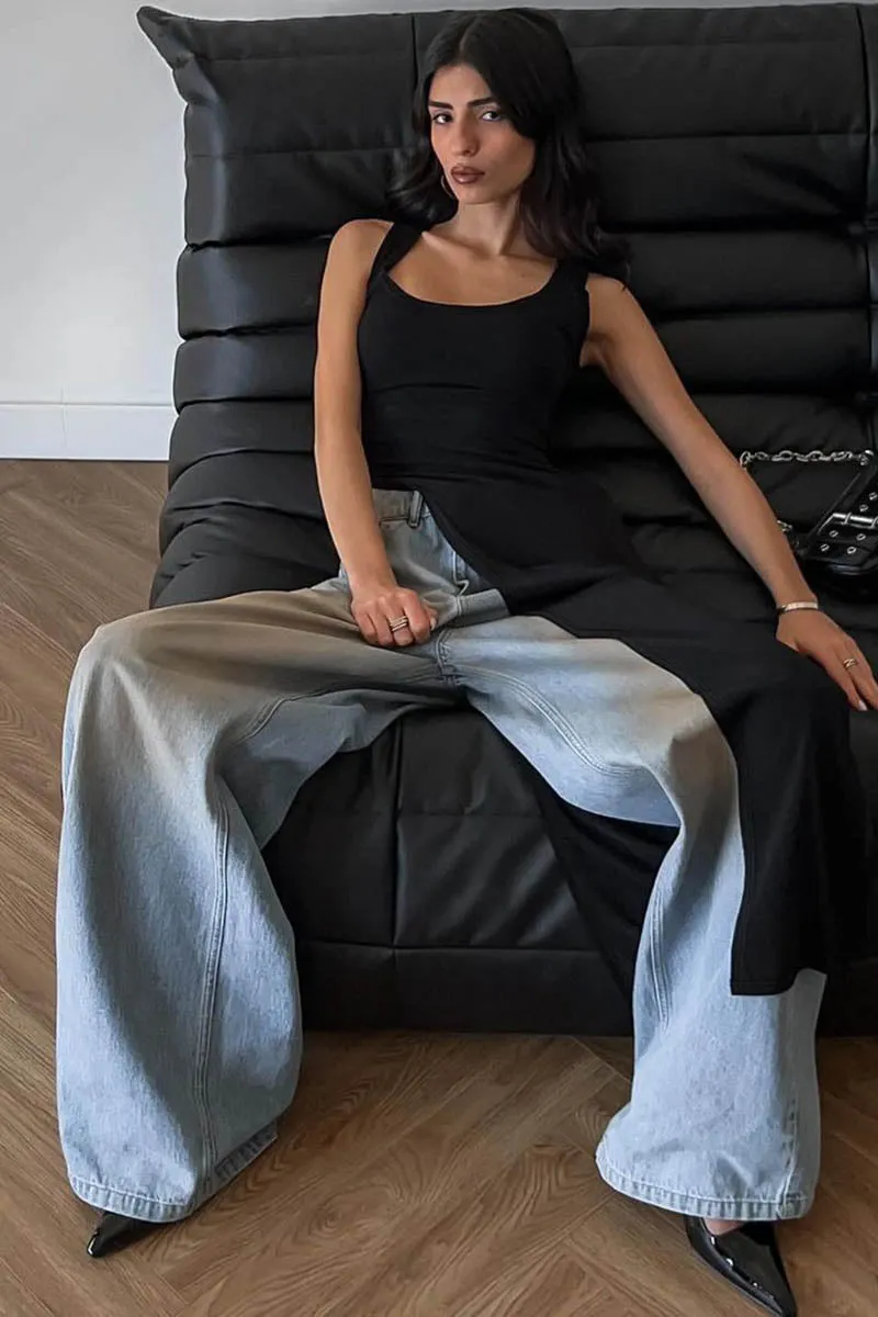 Sleek Silhouette Top with Asymmetrical Slit