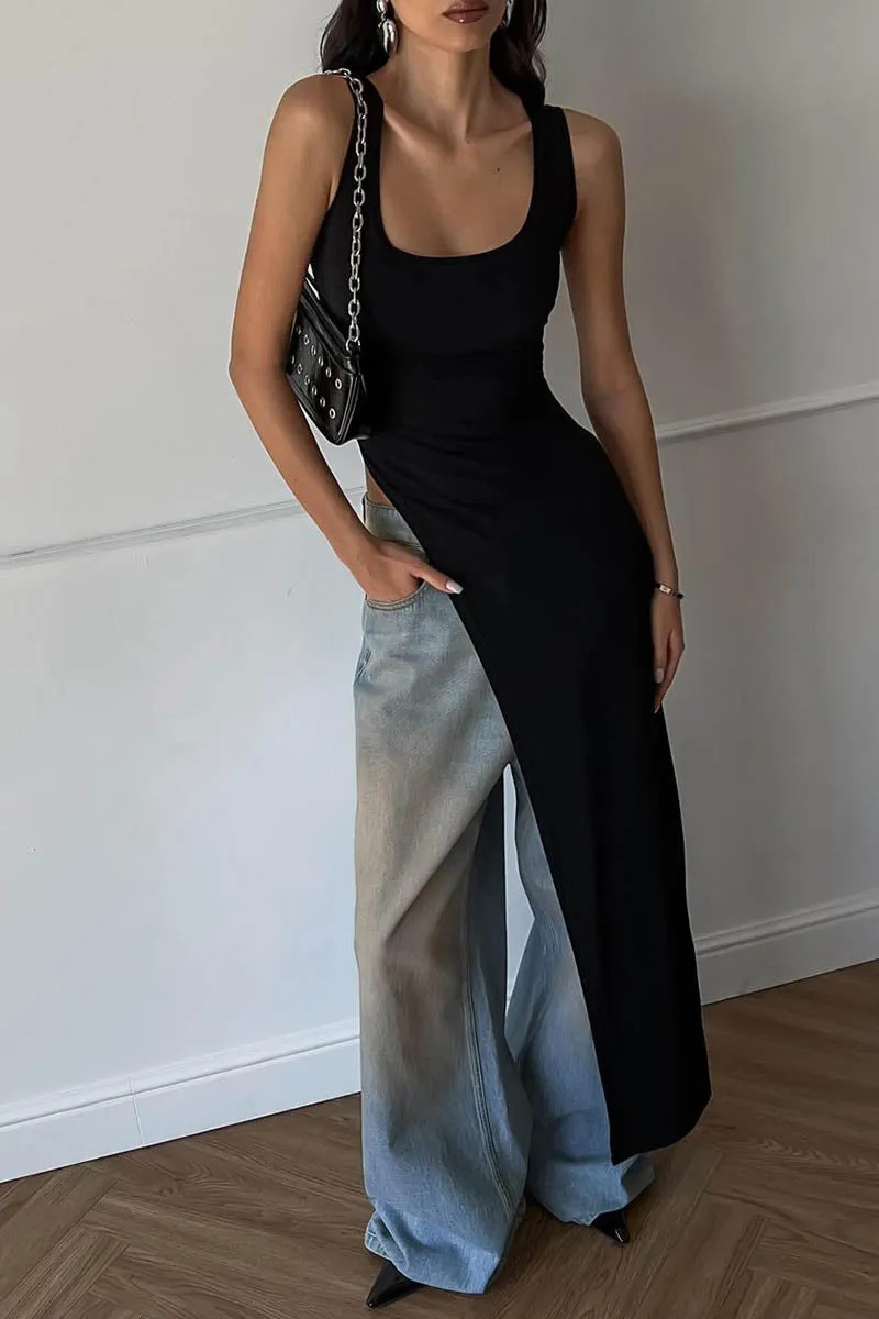 Sleek Silhouette Top with Asymmetrical Slit