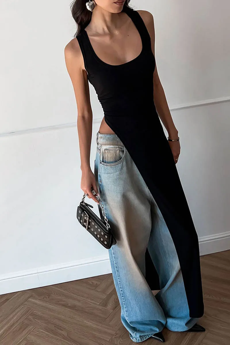 Sleek Silhouette Top with Asymmetrical Slit