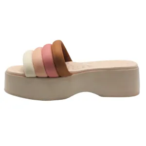 Slip On Pink/White Striped Platform Sandals
