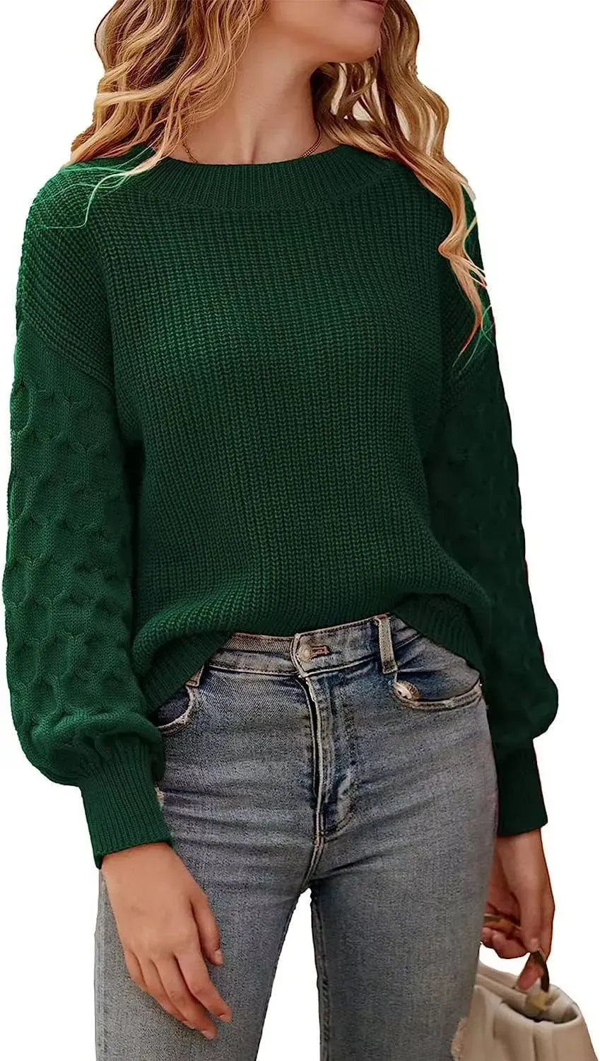 Spire Textured Cable Sleeve Knit Pullover Sweater