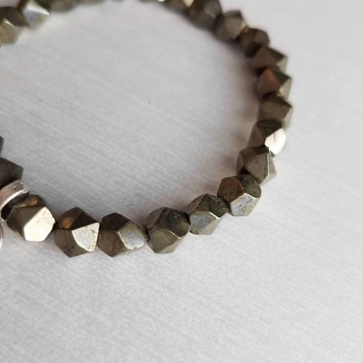 Stacking Bracelet Set - pyrite gold stone grey silver seed beads - chunk nugget stretch elastic bangle - African Imfibinga Zulu Job's Tears