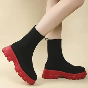 Stylish Knitted Ankle Boots with Fashionable Sole