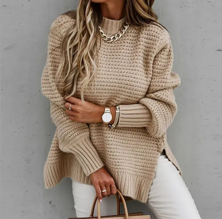 Summit Oversized High Neck Textured Knit Sweater
