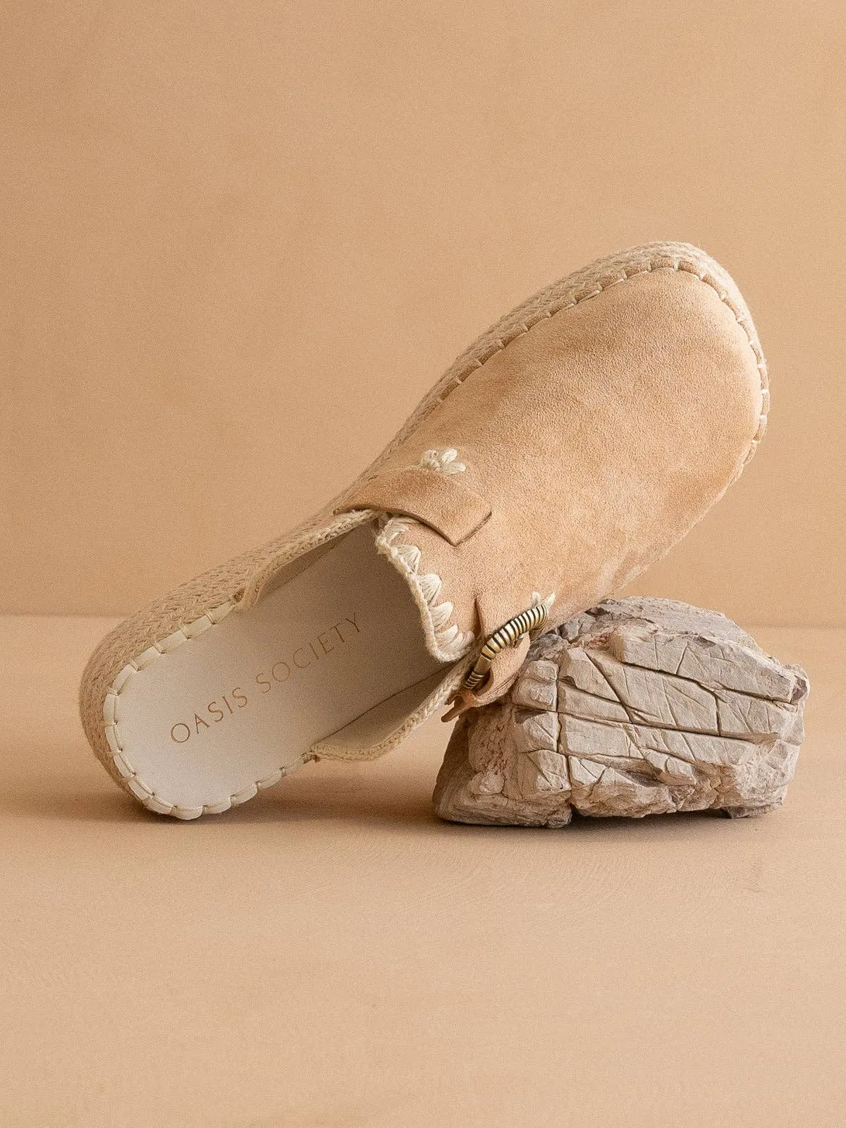 The Edith | Almond Clog Raffia Mule with Western Buckles