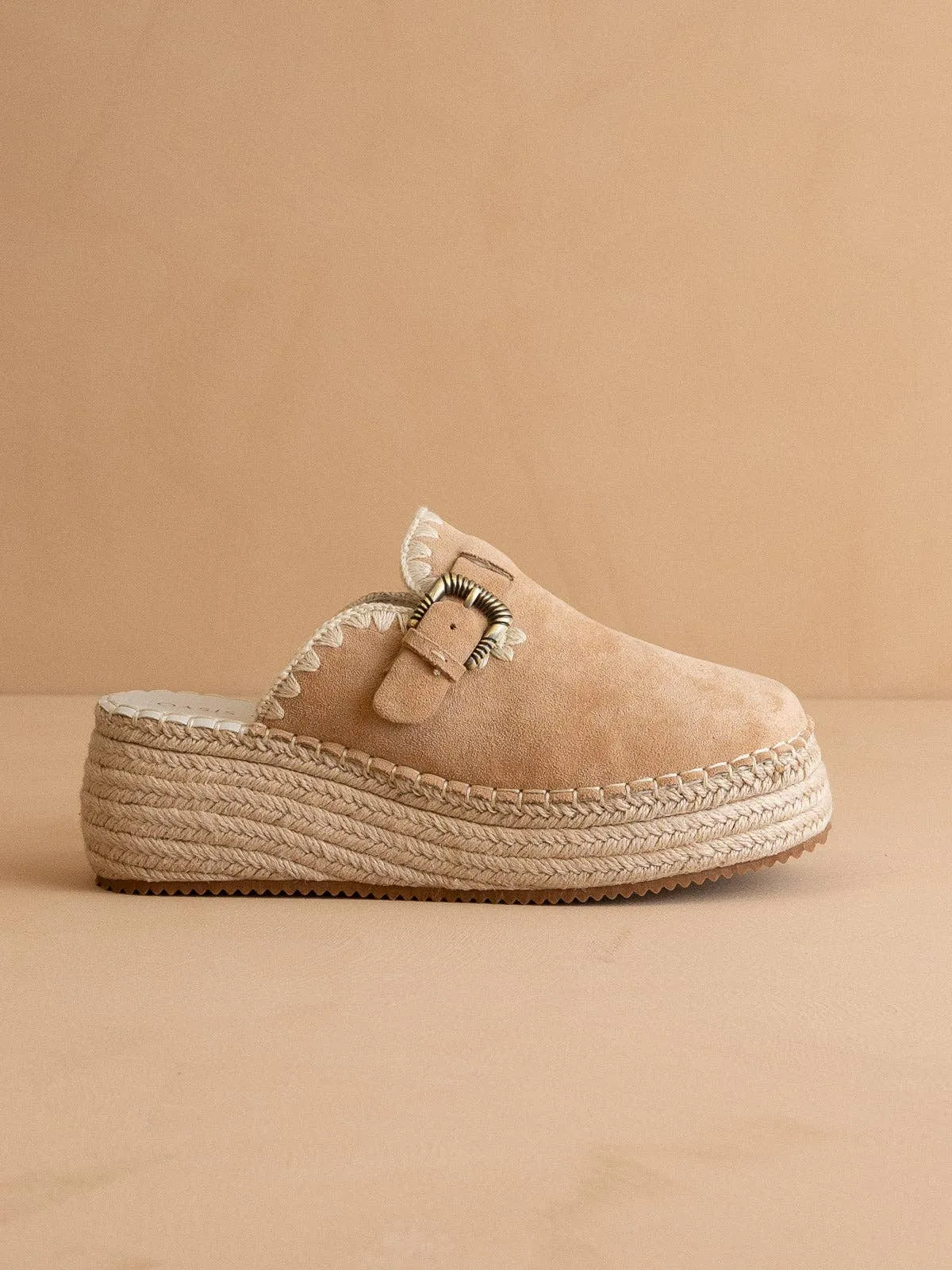 The Edith | Almond Clog Raffia Mule with Western Buckles