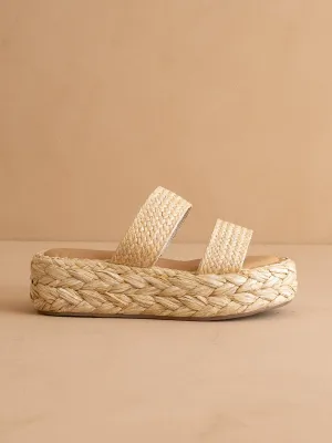 The Marley | Natural Basket Woven Double Strap Platform Slid
