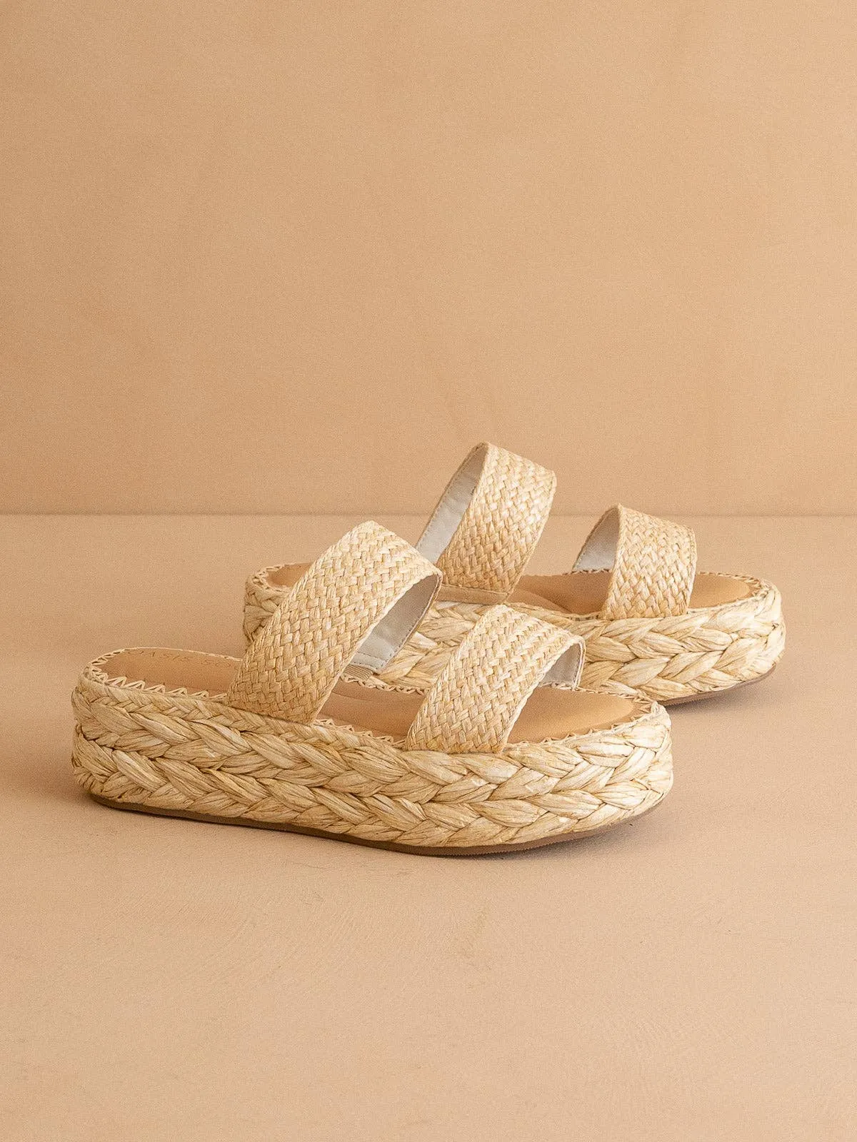 The Marley | Natural Basket Woven Double Strap Platform Slid