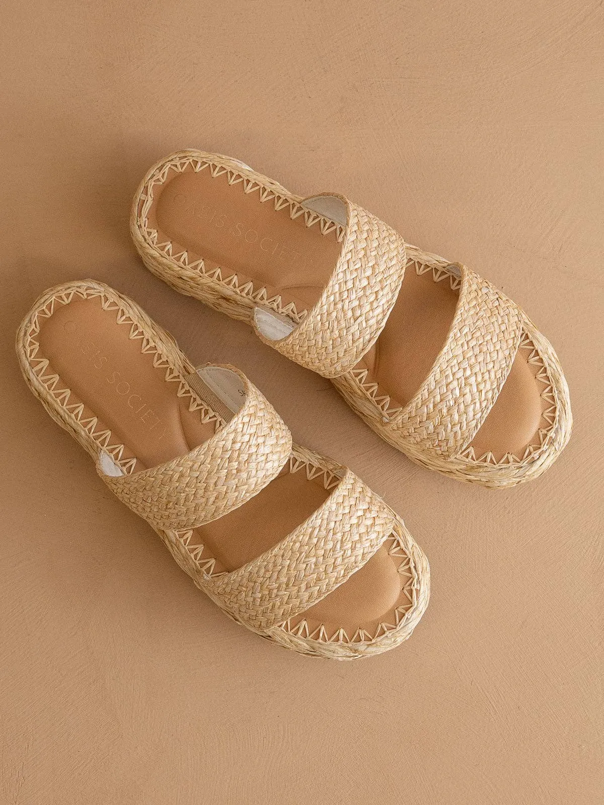 The Marley | Natural Basket Woven Double Strap Platform Slid