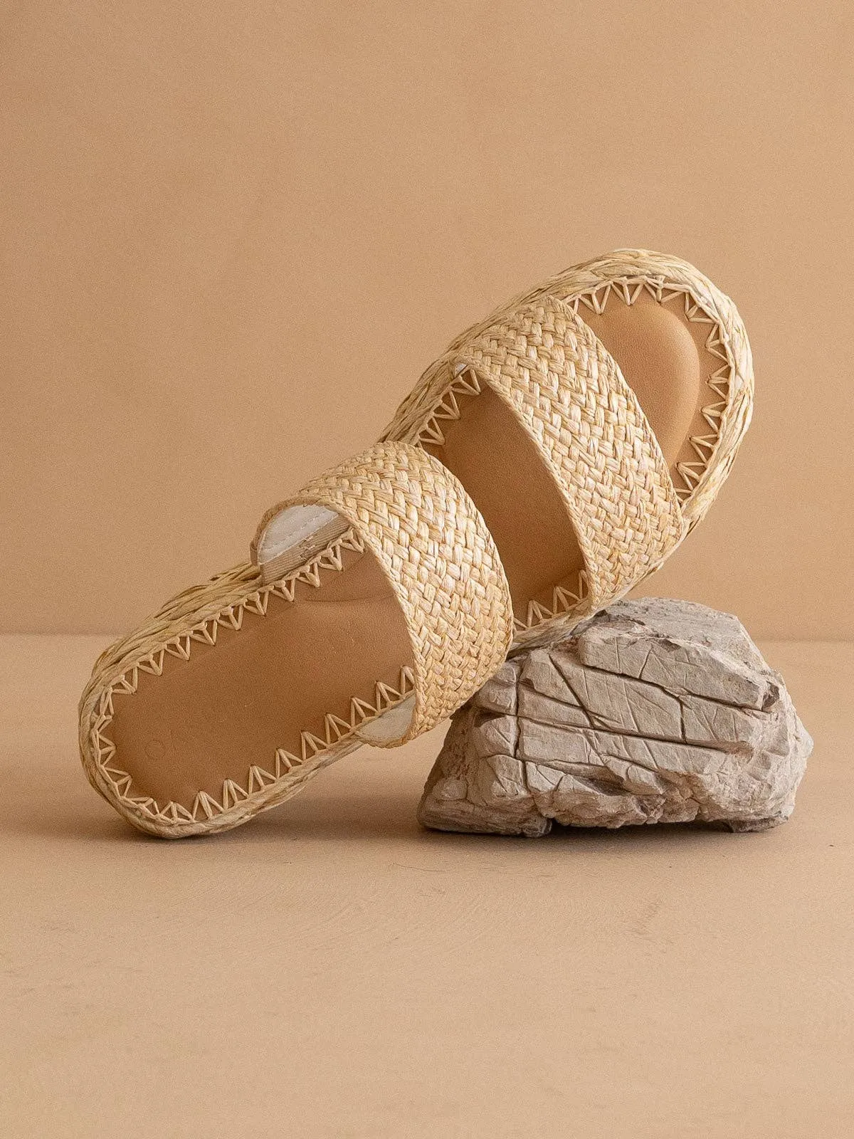 The Marley | Natural Basket Woven Double Strap Platform Slid