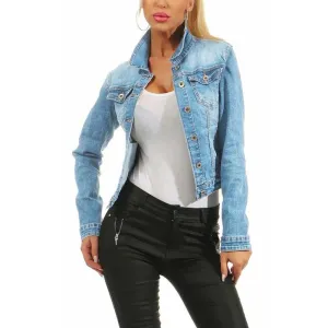 Titan Washed Cropped Fitted Button-Up Denim Jacket