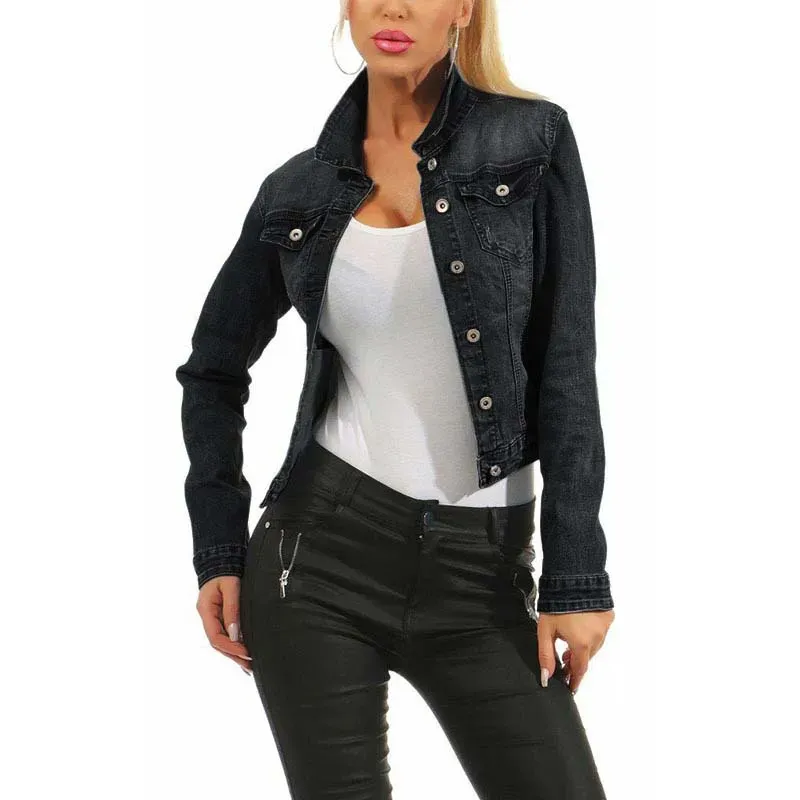Titan Washed Cropped Fitted Button-Up Denim Jacket