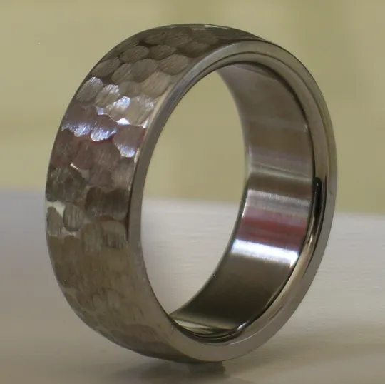 Titanium Wedding Band Comfort Fit Custom Designed Hammer Finish for Men and Women Available in Sizes 4-17