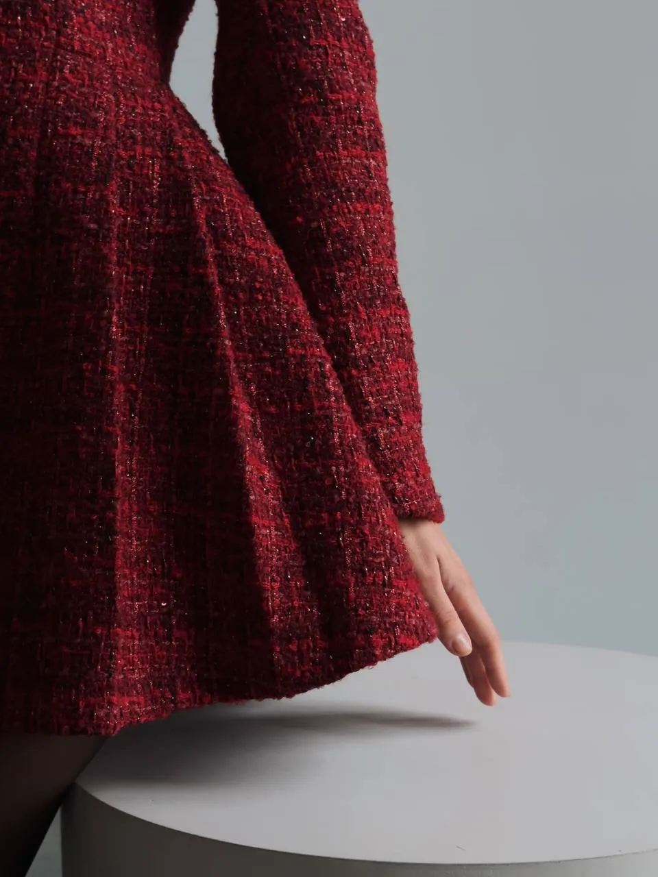 Vintage-Inspired Burgundy Tweed Coat Dress