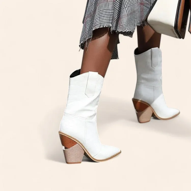 White cowboy boots with crocodile pattern - N°14