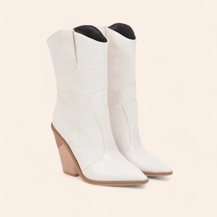White cowboy boots with crocodile pattern - N°14
