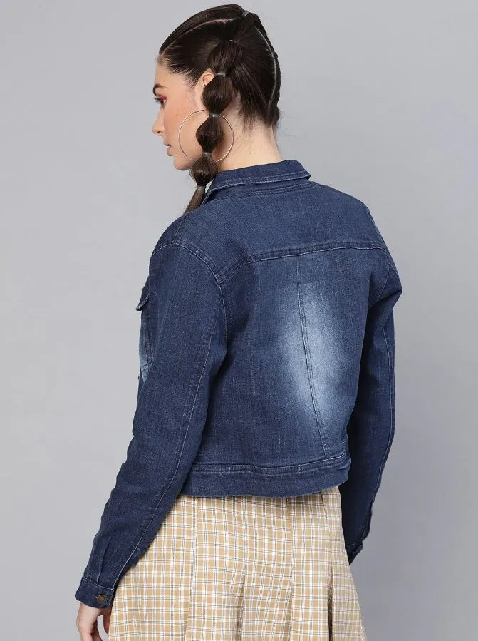 Women Dark Blue Solid Jacket