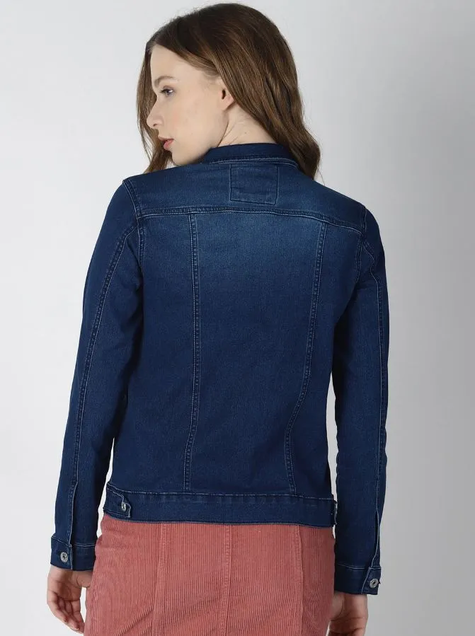 Women Dark Blue Solid Jacket