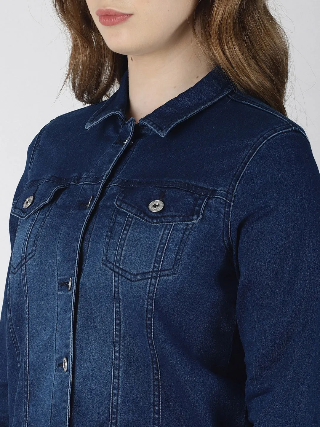 Women Dark Blue Solid Jacket