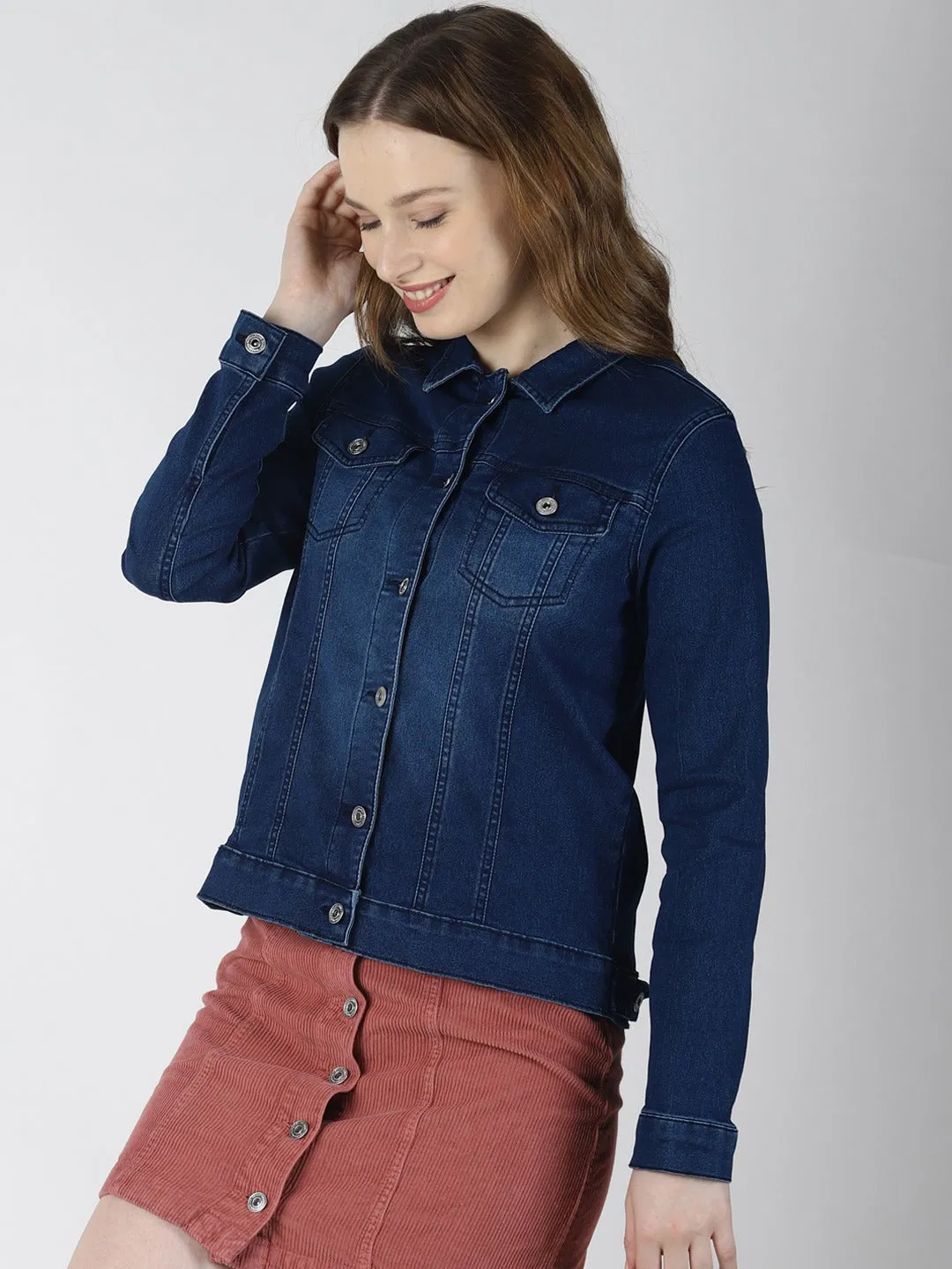 Women Dark Blue Solid Jacket