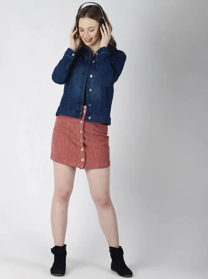 Women Dark Blue Solid Jacket