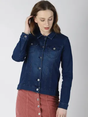 Women Dark Blue Solid Jacket