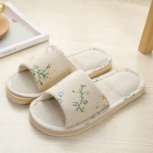Women Home Slippers Indoor Floor Soft Couple Linen Slipper Spring
