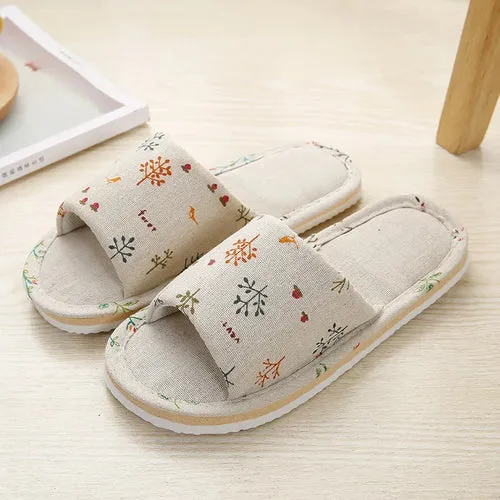 Women Home Slippers Indoor Floor Soft Couple Linen Slipper Spring