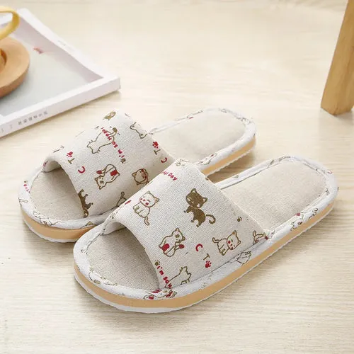Women Home Slippers Indoor Floor Soft Couple Linen Slipper Spring