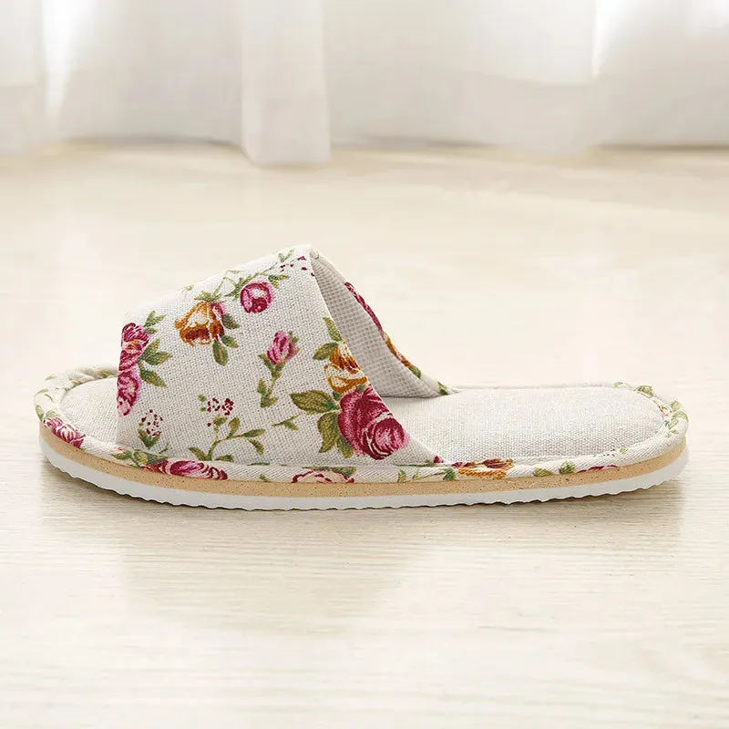 Women Home Slippers Indoor Floor Soft Couple Linen Slipper Spring