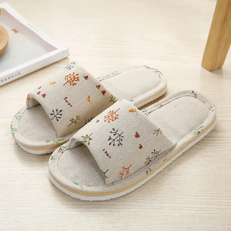Women Home Slippers Indoor Floor Soft Couple Linen Slipper Spring