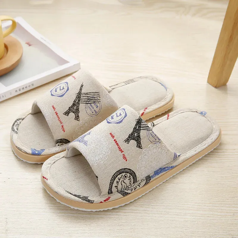 Women Home Slippers Indoor Floor Soft Couple Linen Slipper Spring
