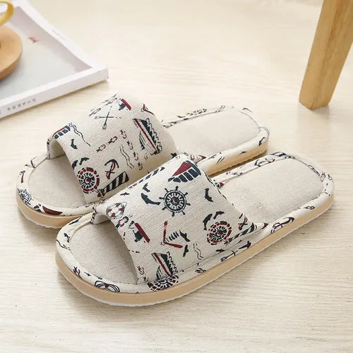 Women Home Slippers Indoor Floor Soft Couple Linen Slipper Spring