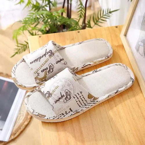 Women Home Slippers Indoor Floor Soft Couple Linen Slipper Spring