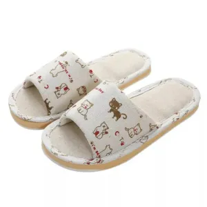 Women Home Slippers Indoor Floor Soft Couple Linen Slipper Spring