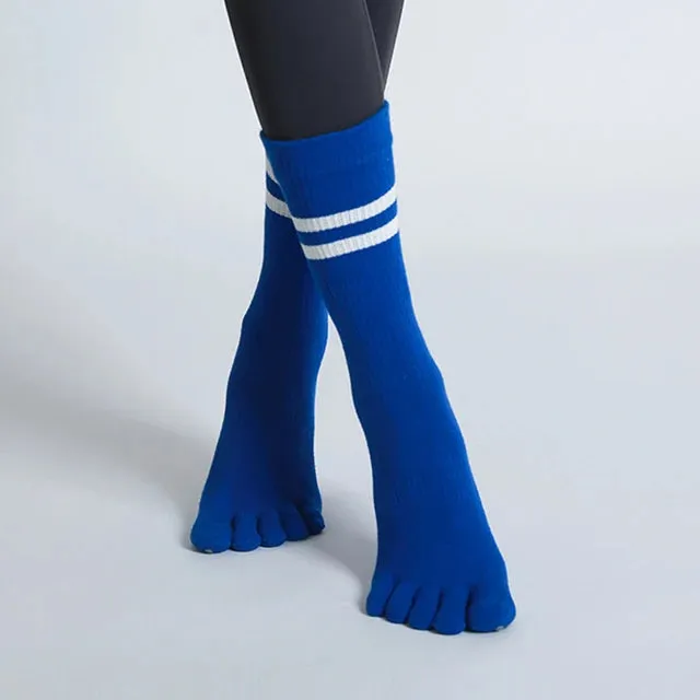Women Non-Slip Five-Toes Yoga Socks - Mid-Tube Breathable Pilates Sports Sock, Ladies Cotton Fitness Dance Ballet Socks