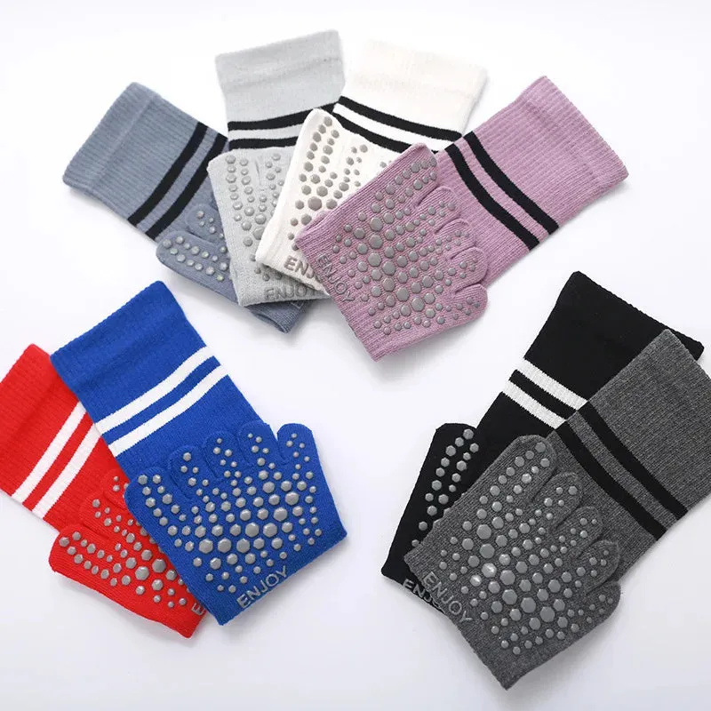 Women Non-Slip Five-Toes Yoga Socks - Mid-Tube Breathable Pilates Sports Sock, Ladies Cotton Fitness Dance Ballet Socks