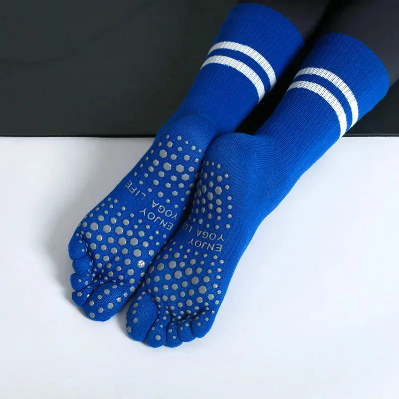 Women Non-Slip Five-Toes Yoga Socks - Mid-Tube Breathable Pilates Sports Sock, Ladies Cotton Fitness Dance Ballet Socks