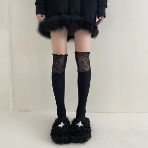 Women's Lace Splicing Fake High Tube Knee Socks