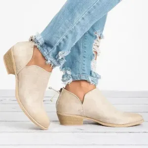 Women's Low Ankle Heeled Boots | Slip On