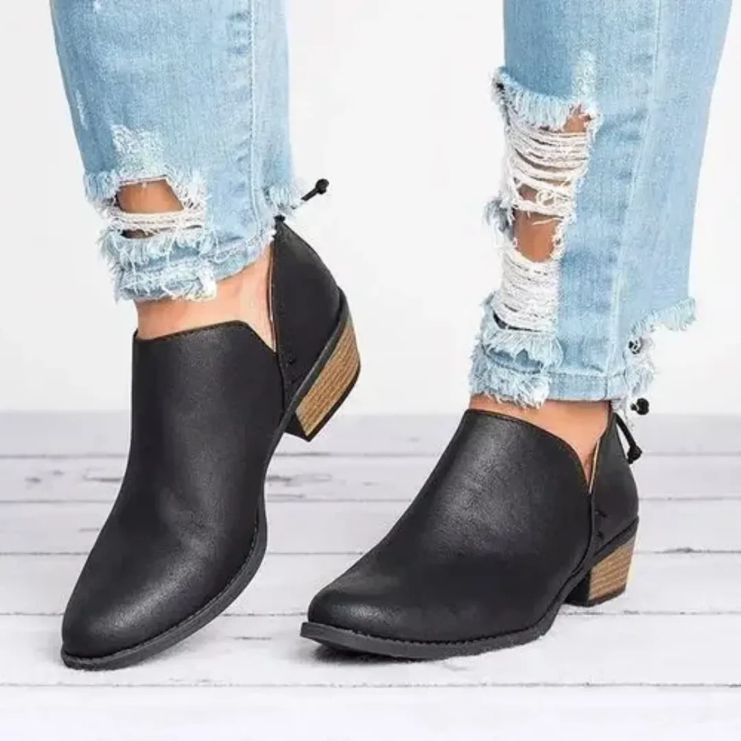 Women's Low Ankle Heeled Boots | Slip On